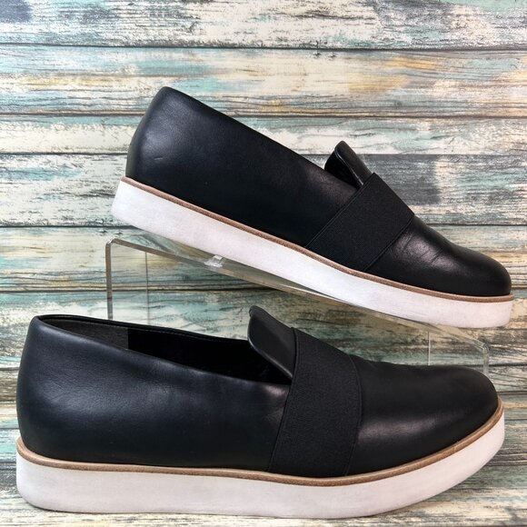 Via Spiga Loafer Womens 7.5M Black Leather Dress Comfort Shoe Wedge Heel Slip On - Picture 1 of 12